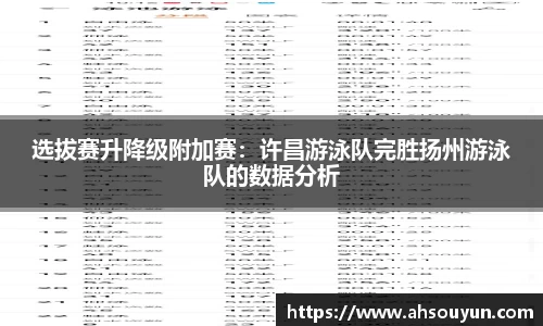 选拔赛升降级附加赛：许昌游泳队完胜扬州游泳队的数据分析