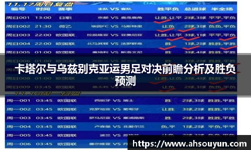 卡塔尔与乌兹别克亚运男足对决前瞻分析及胜负预测